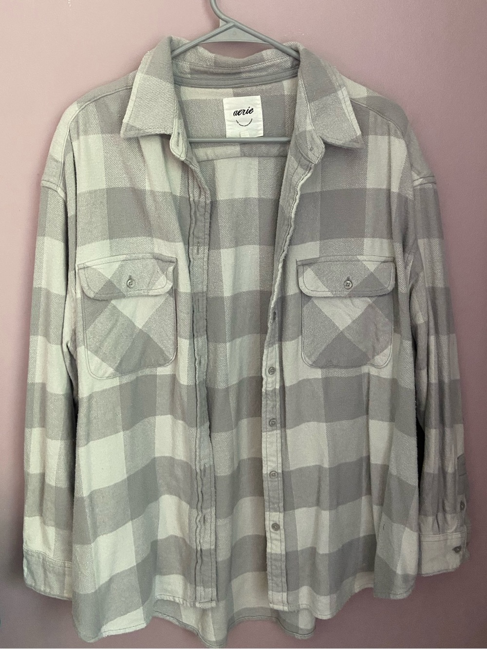 aerie Gray and White Plaid Shirt